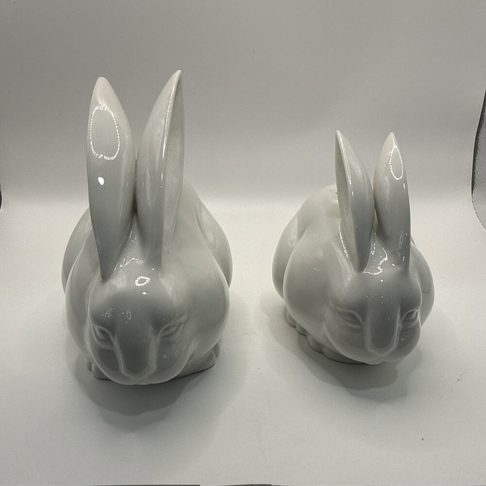 Pair Vintage Toyo Japan White Large Eared Porcelain Bunny Figurines